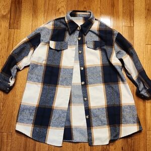 Plaid Navy and White Shirt Size 2X